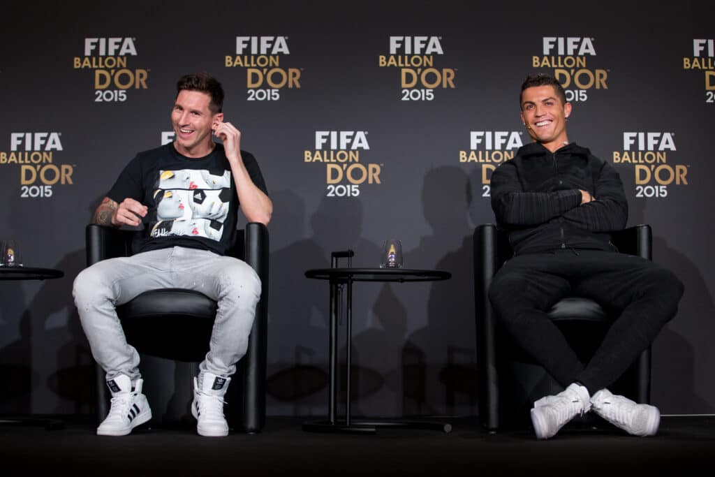 FIFA Ballon d'Or nominees Lionel Messi of Argentina and FC Barcelona and Cristiano Ronaldo of Portugal and Real Madrid 