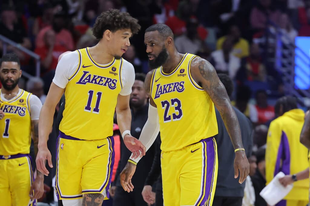  Jaxson Hayes and LeBron James of the Los Angeles Lakers 