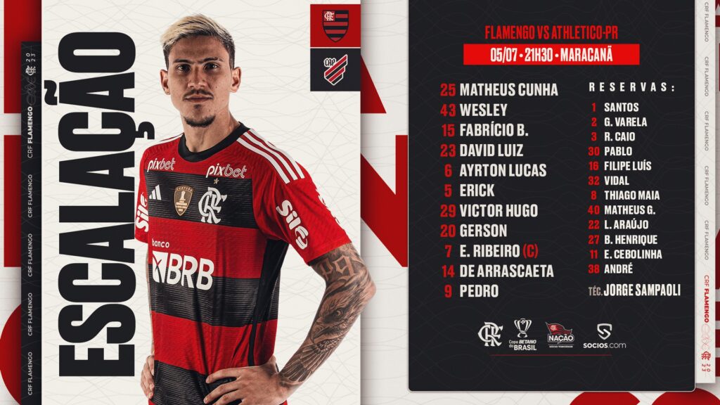 Flamengo está escalado para duelo com o Grêmio; Cebolinha é a novidade