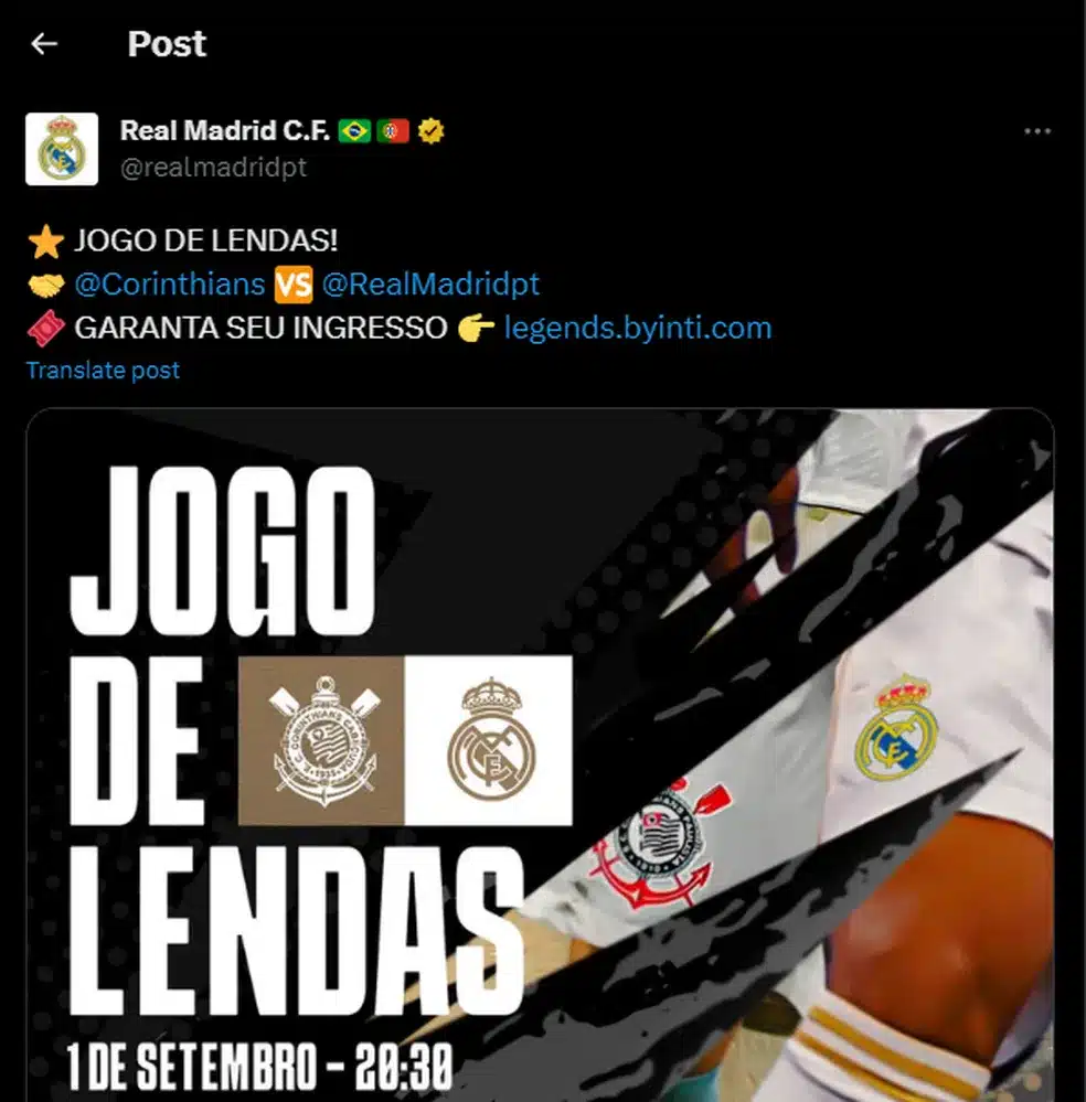 Onde assistir o jogo do Corinthians x Real Madrid hoje; sexta-feira, 1, em  comemoração de 113 anos