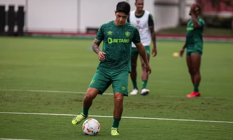 Germán Cano em treino do Fluminense