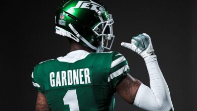 Sauce Gardner com o novo uniforme do Jets