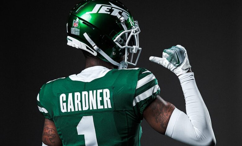 Sauce Gardner com o novo uniforme do Jets