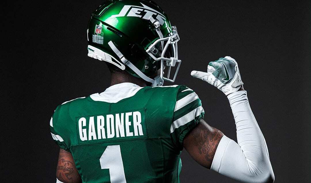 Sauce Gardner com o novo uniforme do Jets