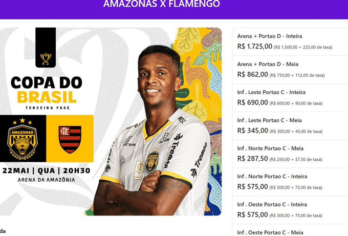 Valor dos ingressos para Amazonas x Flamengo