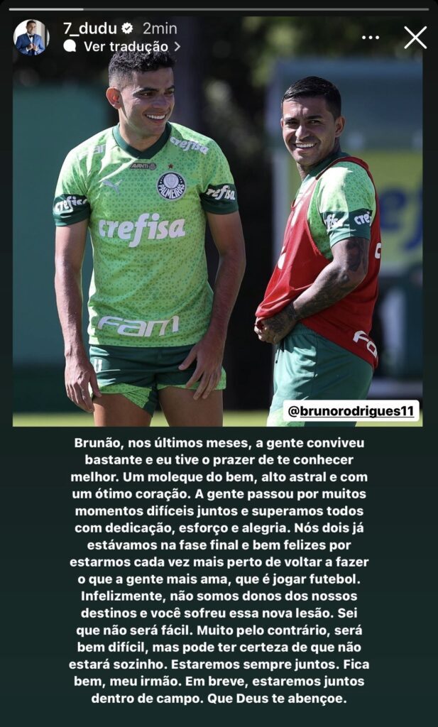 Mensagem de Dudu para Bruno Rodrigues