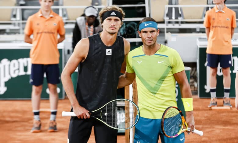 Rafael Nadal e Zverev em Roland Garros