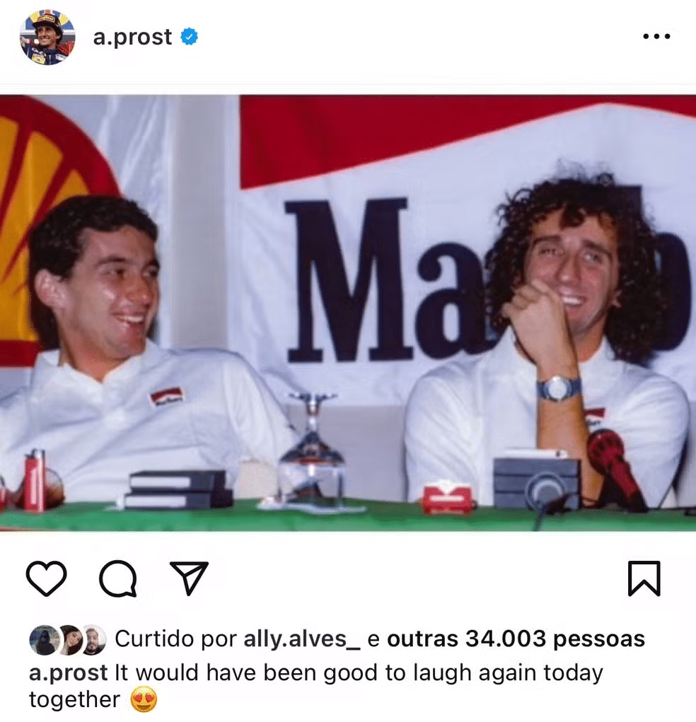 Alain Prost homenageia Ayrton Senna nos 30 anos da morte do tricampeão de F1