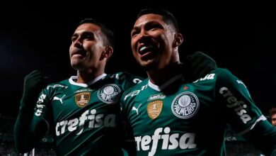 Dudu e Rony comemoram gol pelo Palmeiras