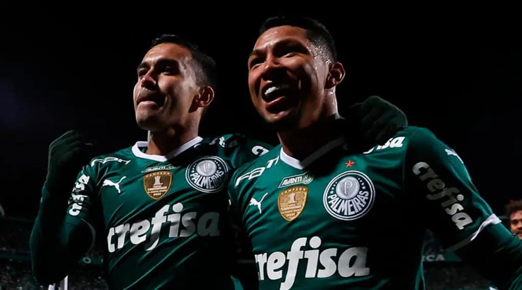 Dudu e Rony comemoram gol pelo Palmeiras