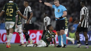 RJ - RIO DE JANEIRO - 17/07/2024 - BRASILEIRO A 2024, BOTAFOGO X PALMEIRAS - Estevao jogador do Palmeiras reclama com a arbitragem durante partida contra o Botafogo no estAdio Engenhao pelo campeonato Brasileiro A 2024. Foto: Jorge Rodrigues/AGIF