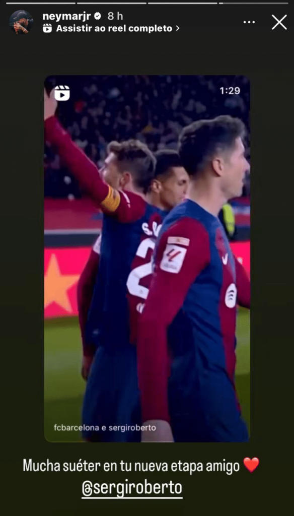 Neymar manda mensagem para Sergi Roberto após despedida do Barcelona