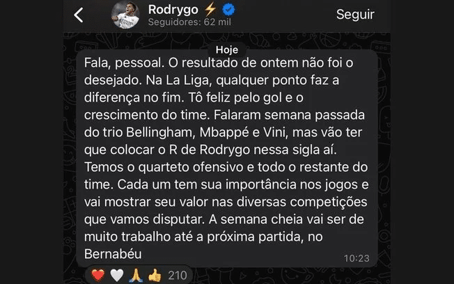 Postagem de Rodrygo