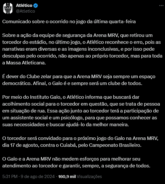 Torcedor expulso da Arena MRV é convidado para camarote de Hulk