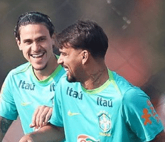 Lucas Paquetá e Pedro pela seleção brasileira