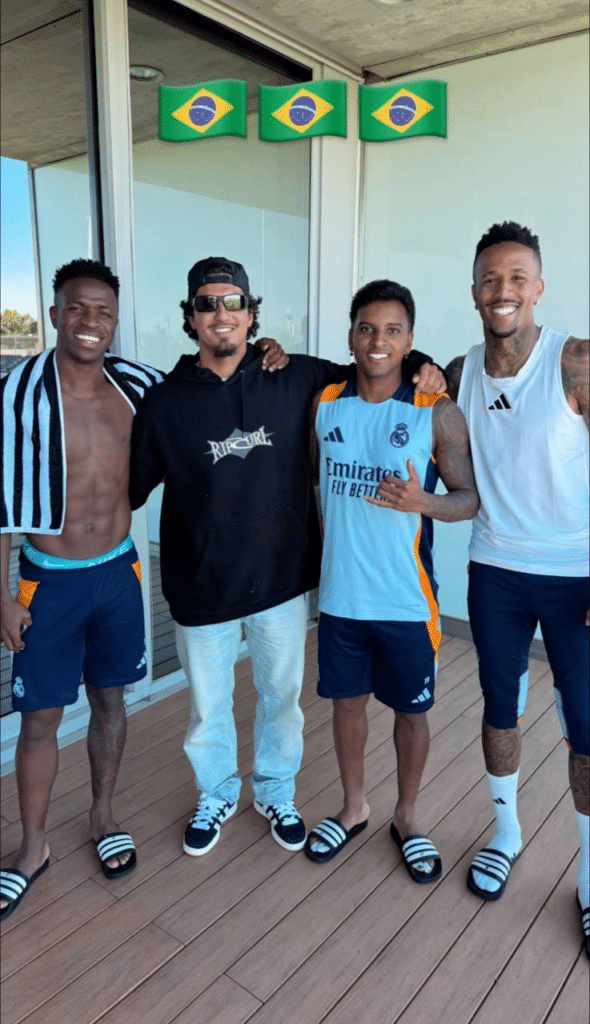 Éder Militão ao lado de Gabriel Medina, Vini Jr. e Rodrygo