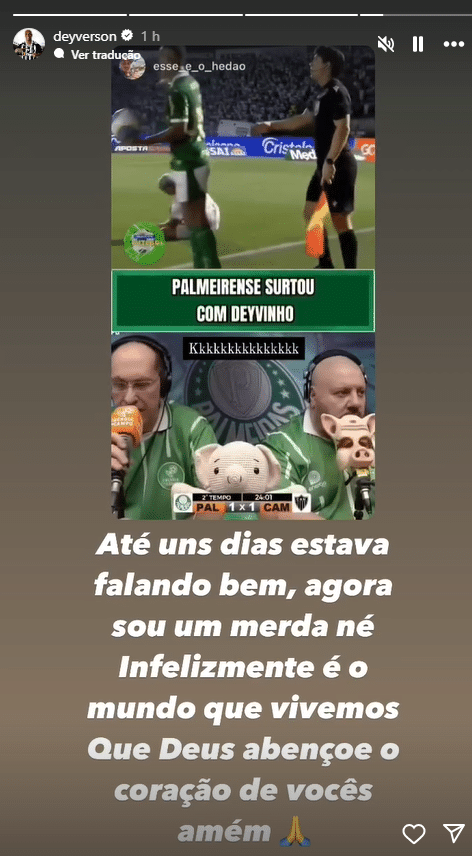 Deyverson rebate críticas de narrador: "Agora sou uma m****"