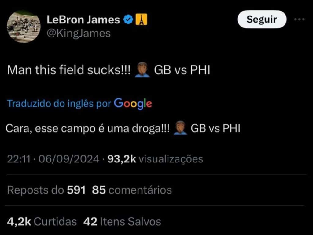 LeBron James critica gramado do jogo da NFL no Brasil