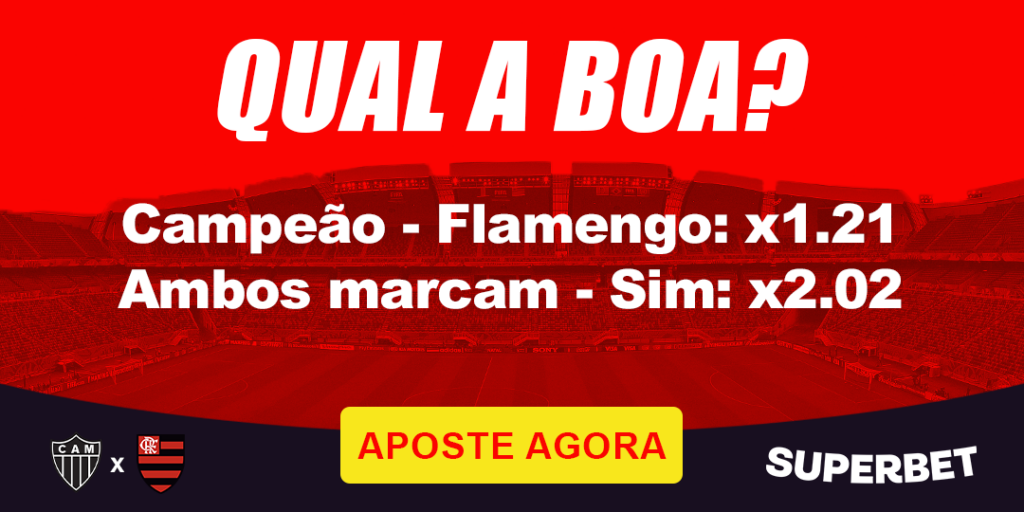 Banner Superbet para a final da Copa do Brasil, entre Atlético-MG e Flamengo, com palpites.