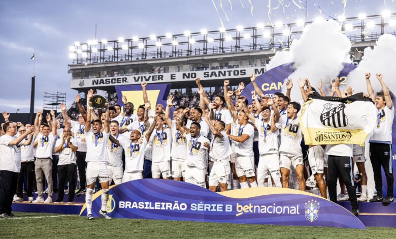 Santos celebrando título da Série B