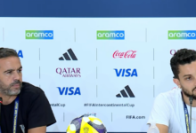 Artur Jorge e Alex Telles em coletiva do Botafogo no Intercontinental